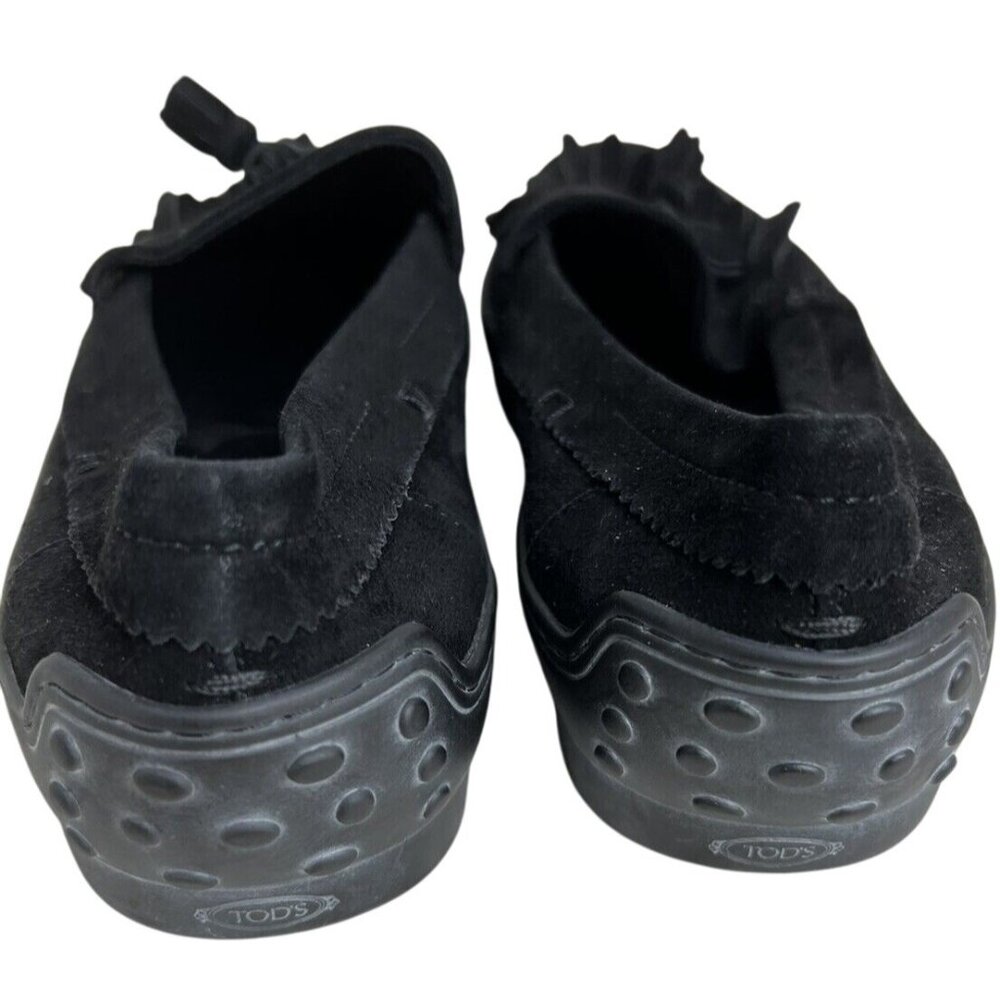 Tods Womens Black Suede Fringe Loafers Size 40 - Picture 5 of 5